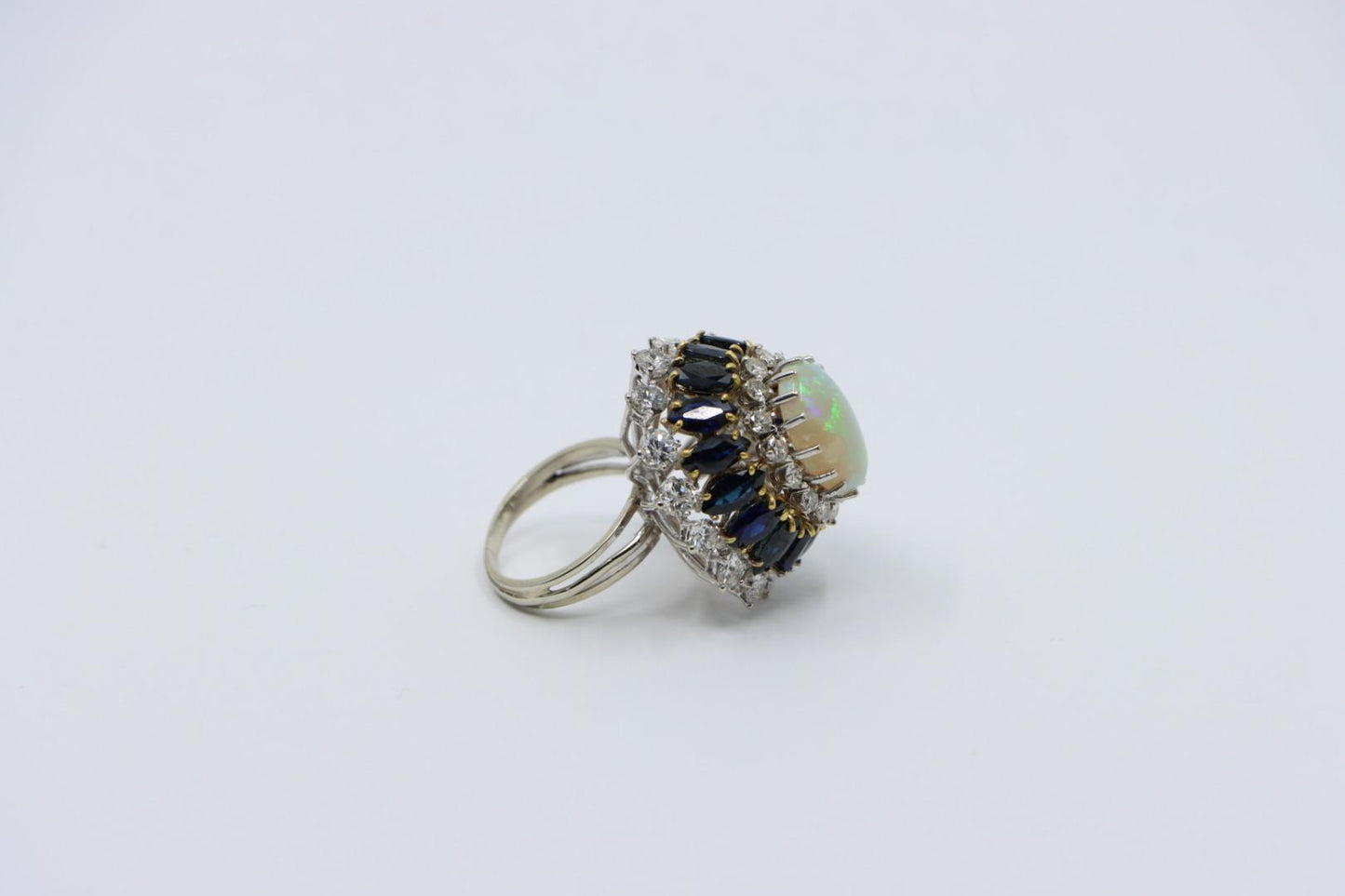 Vintage 14K White Gold Opal Sapphire Diamond Ring