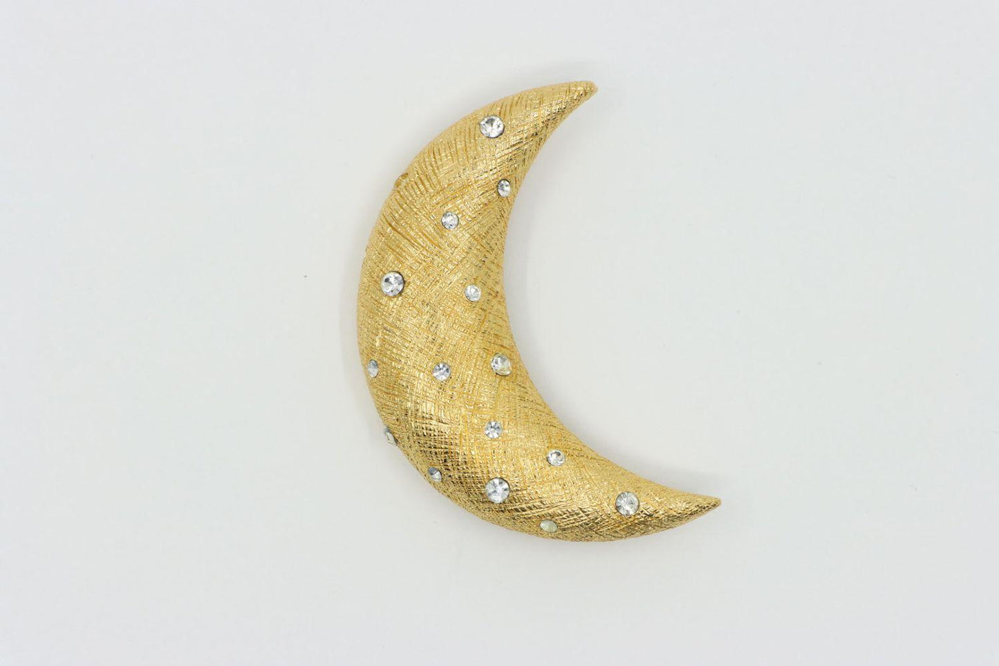 Vintage Christian Dior Gold Tone Rhinestones Moon Brooch Pin