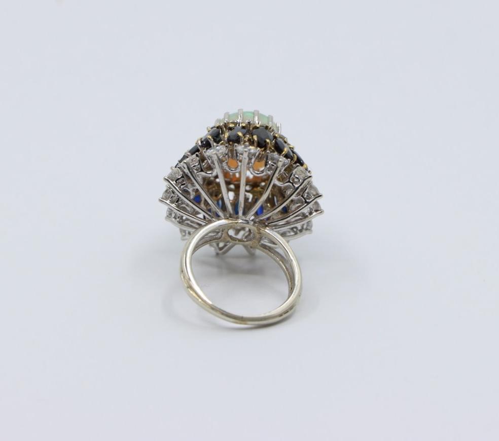 Vintage 14K White Gold Opal Sapphire Diamond Ring
