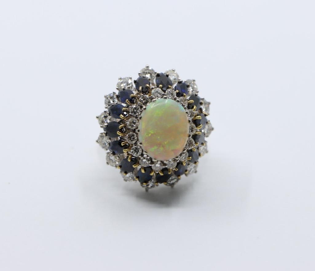 Vintage 14K White Gold Opal Sapphire Diamond Ring