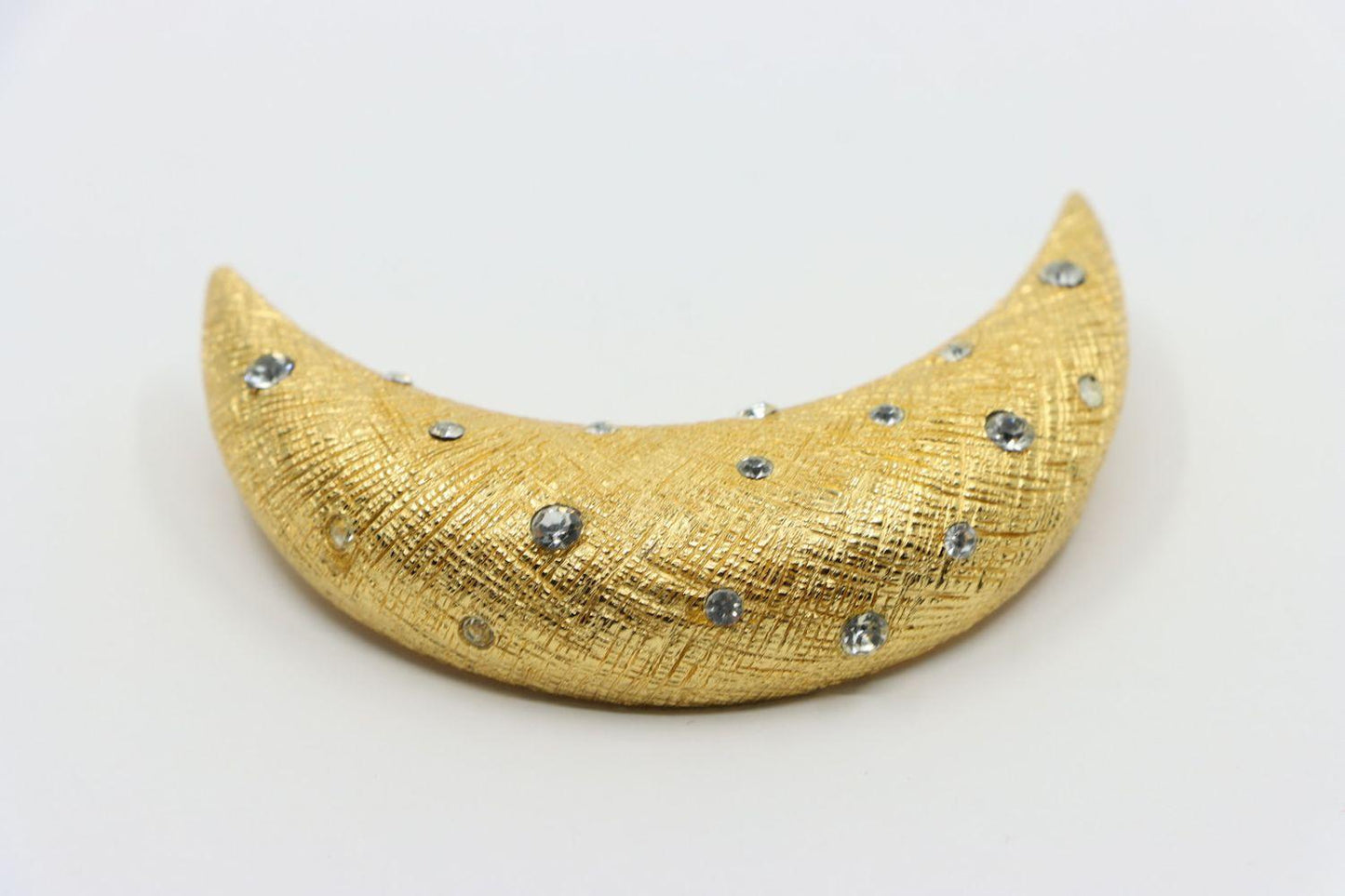 Vintage Christian Dior Gold Tone Rhinestones Moon Brooch Pin