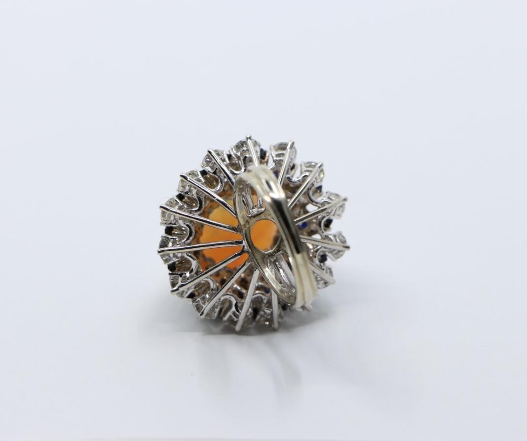 Vintage 14K White Gold Opal Sapphire Diamond Ring