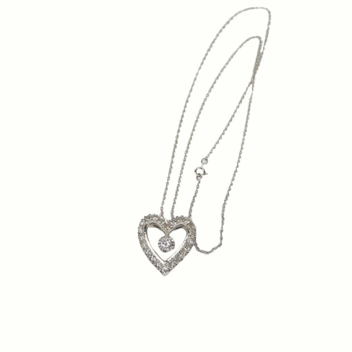 1.74 Carat Diamond Heart Pendant 14K Gold Necklace