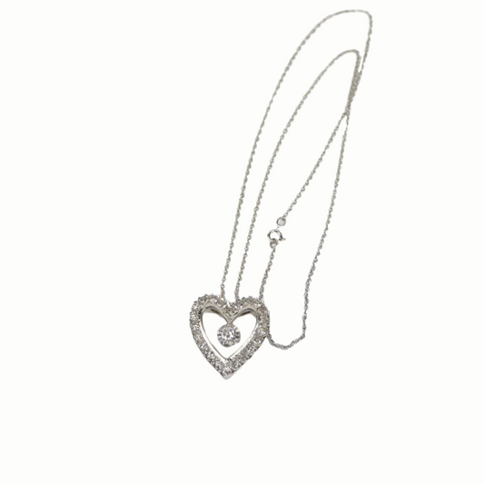 1.74 Carat Diamond Heart Pendant 14K Gold Necklace