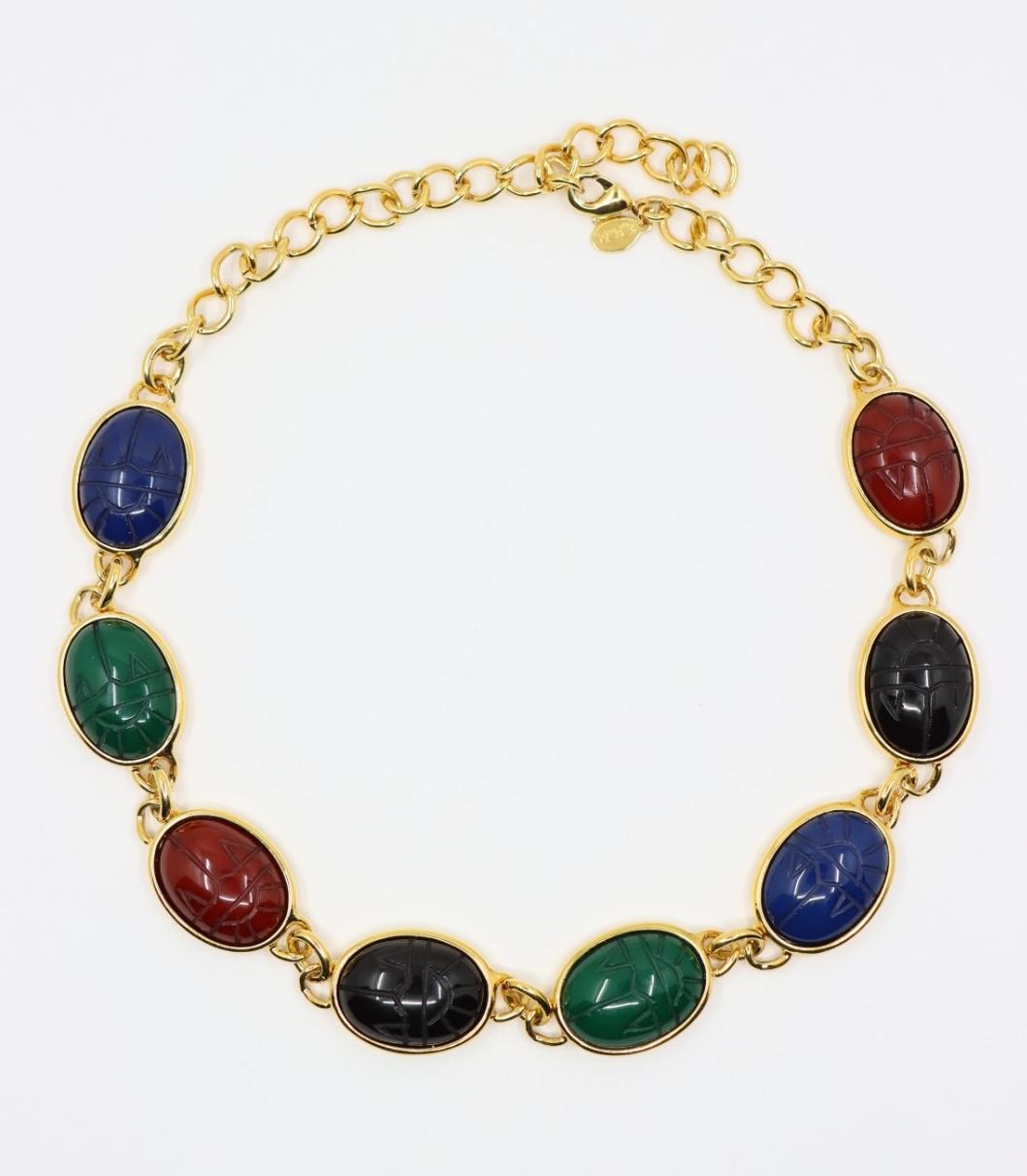 Vintage KJL Gold Tone Muti-Color Resin Chain Necklace