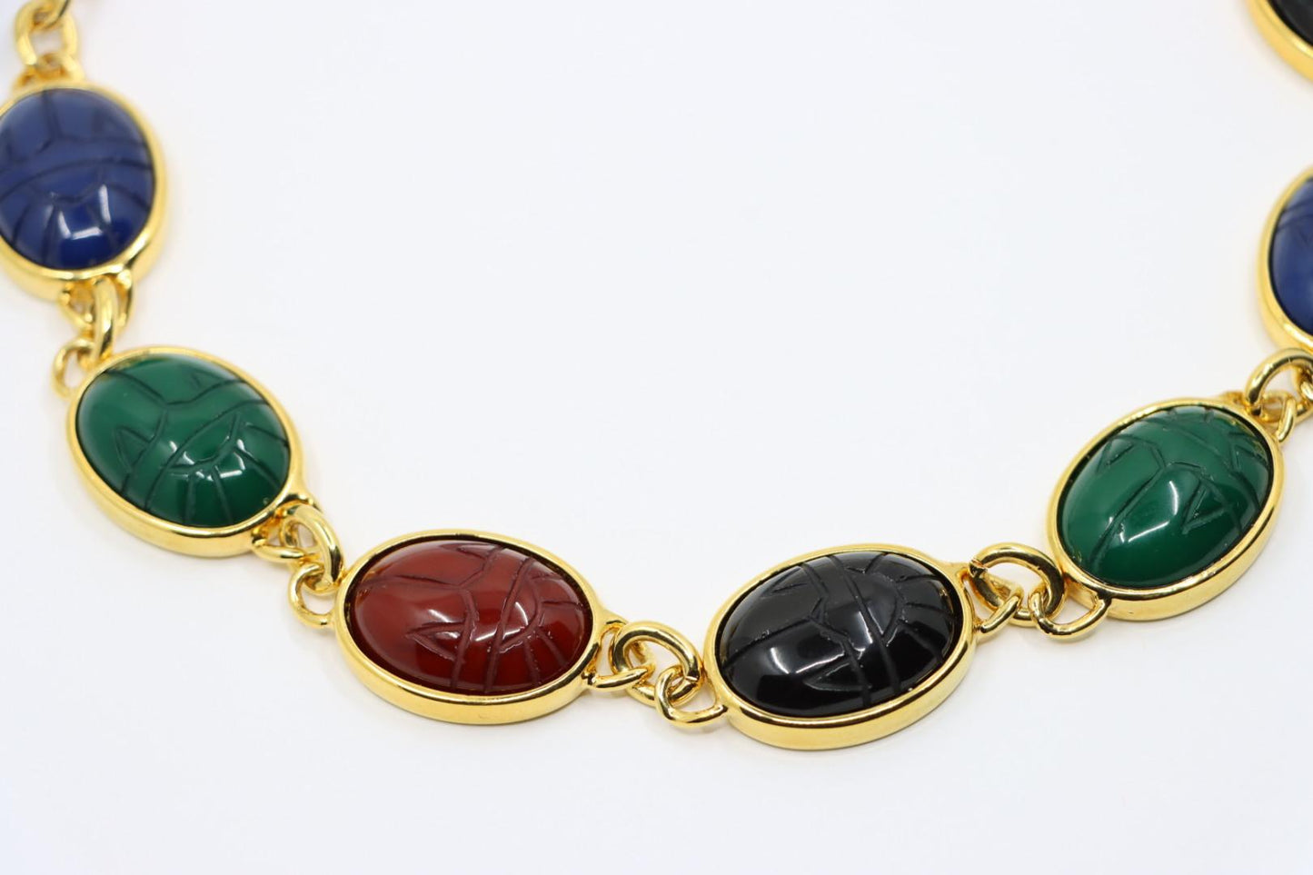 Vintage KJL Gold Tone Muti-Color Resin Chain Necklace