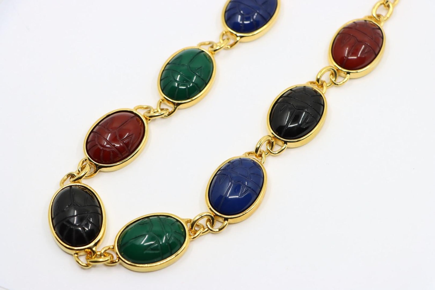 Vintage KJL Gold Tone Muti-Color Resin Chain Necklace