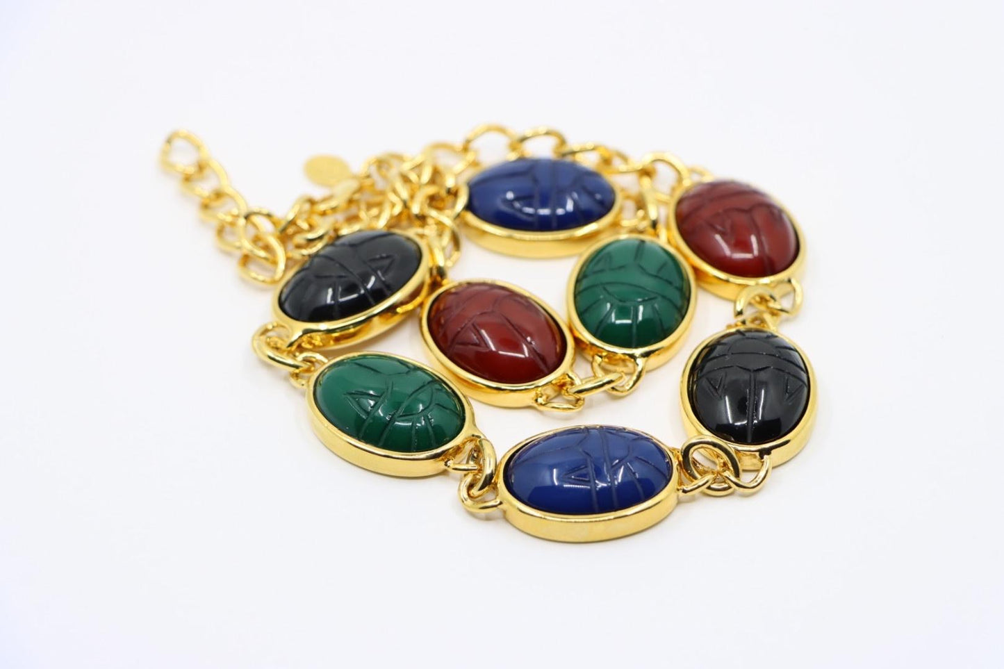 Vintage KJL Gold Tone Muti-Color Resin Chain Necklace