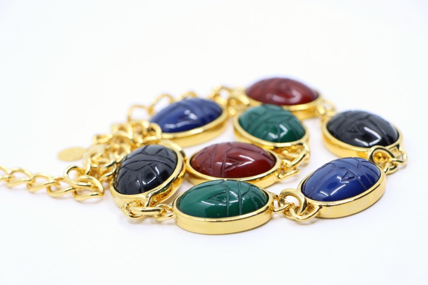Vintage KJL Gold Tone Muti-Color Resin Chain Necklace