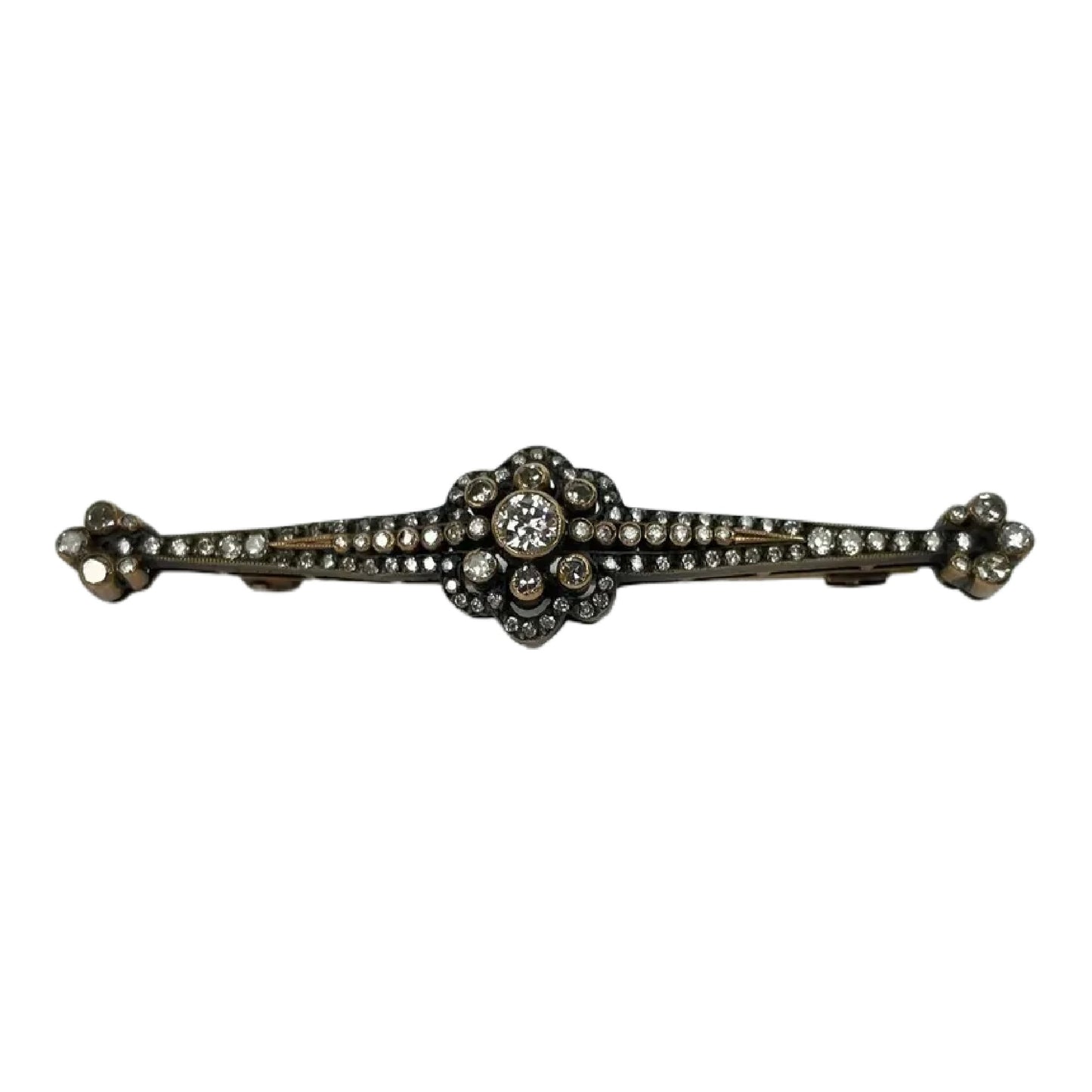 Victorian Gold & Silver Rose Cut Diamond Brooch Pin