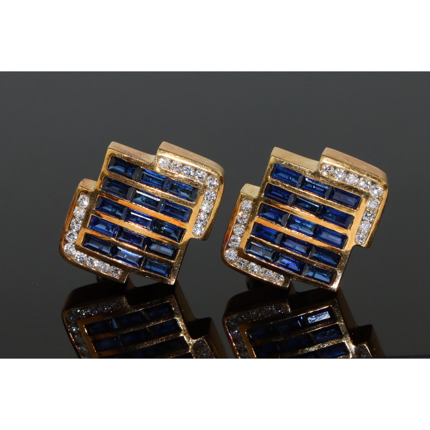 Charles Krypell Pair of Sapphire and Diamond Earrings