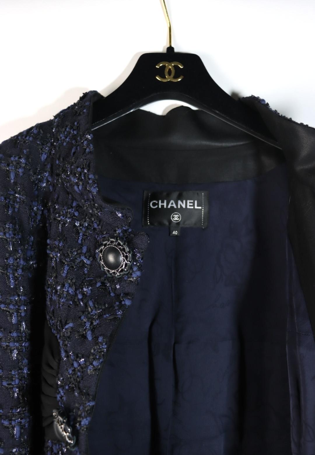 Chanel Navy Tweed Blazer Rayon Suit