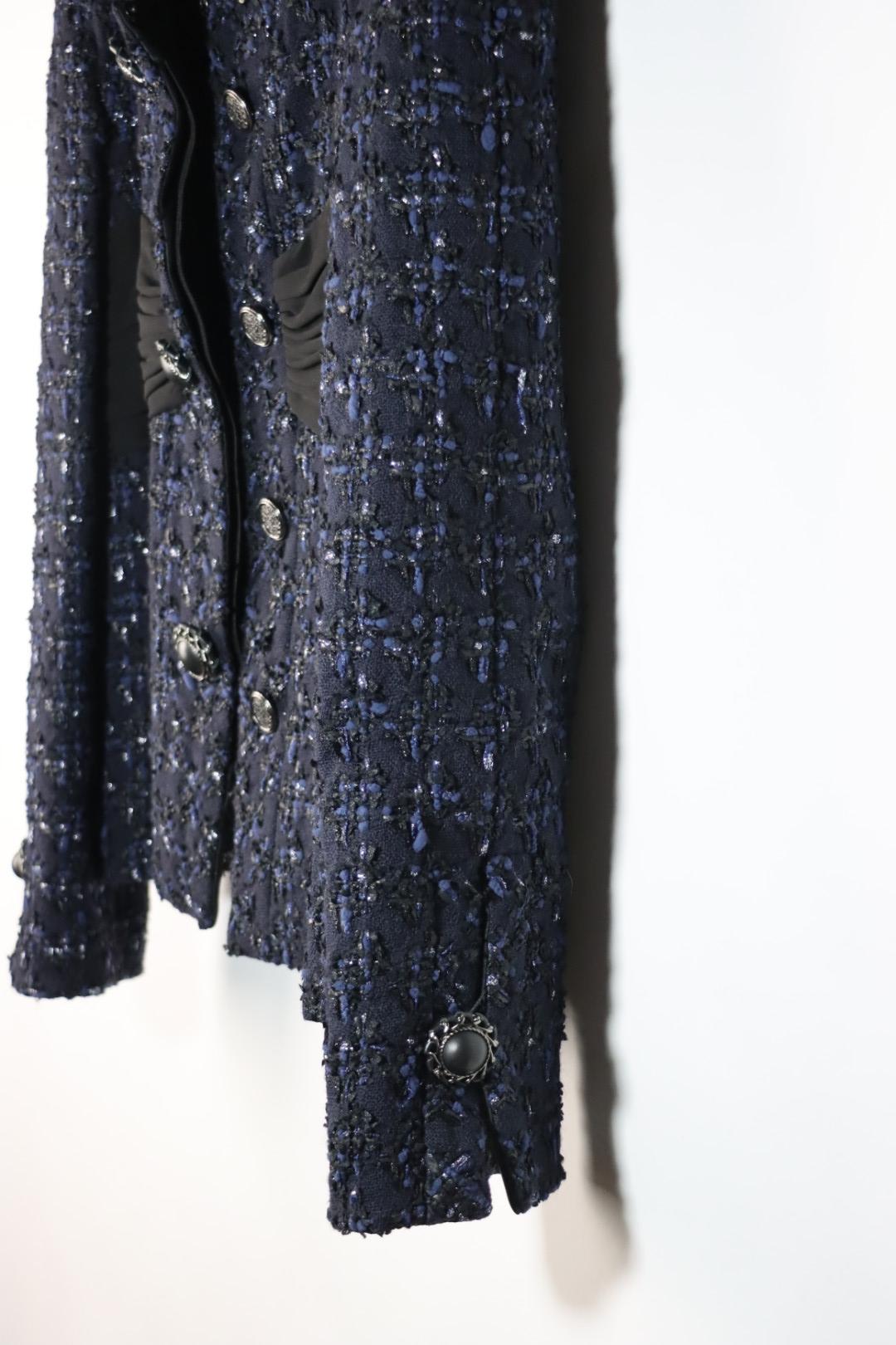 Chanel Navy Tweed Blazer Rayon Suit