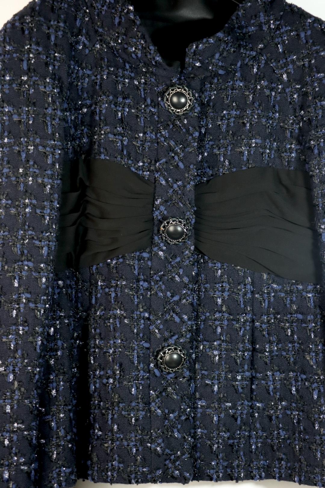 Chanel Navy Tweed Blazer Rayon Suit