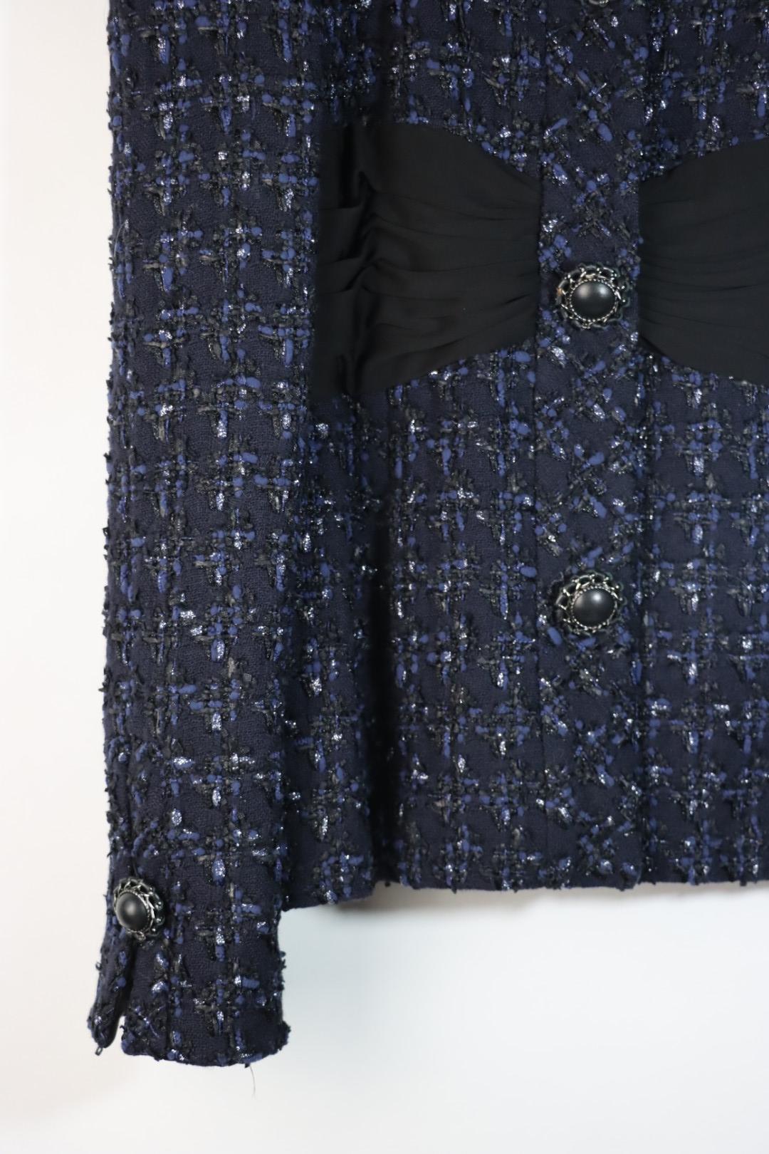 Chanel Navy Tweed Blazer Rayon Suit