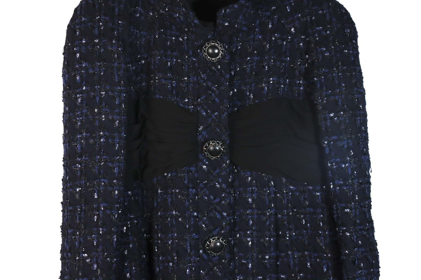 Chanel Navy Tweed Blazer Rayon Suit