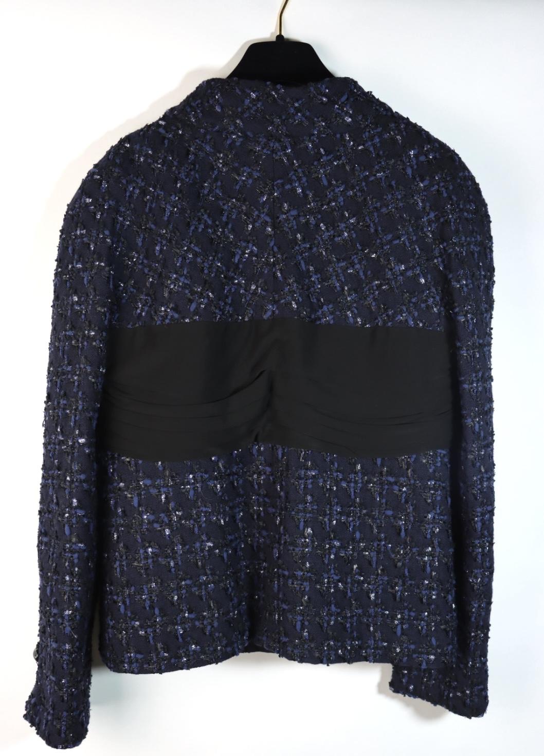 Chanel Navy Tweed Blazer Rayon Suit