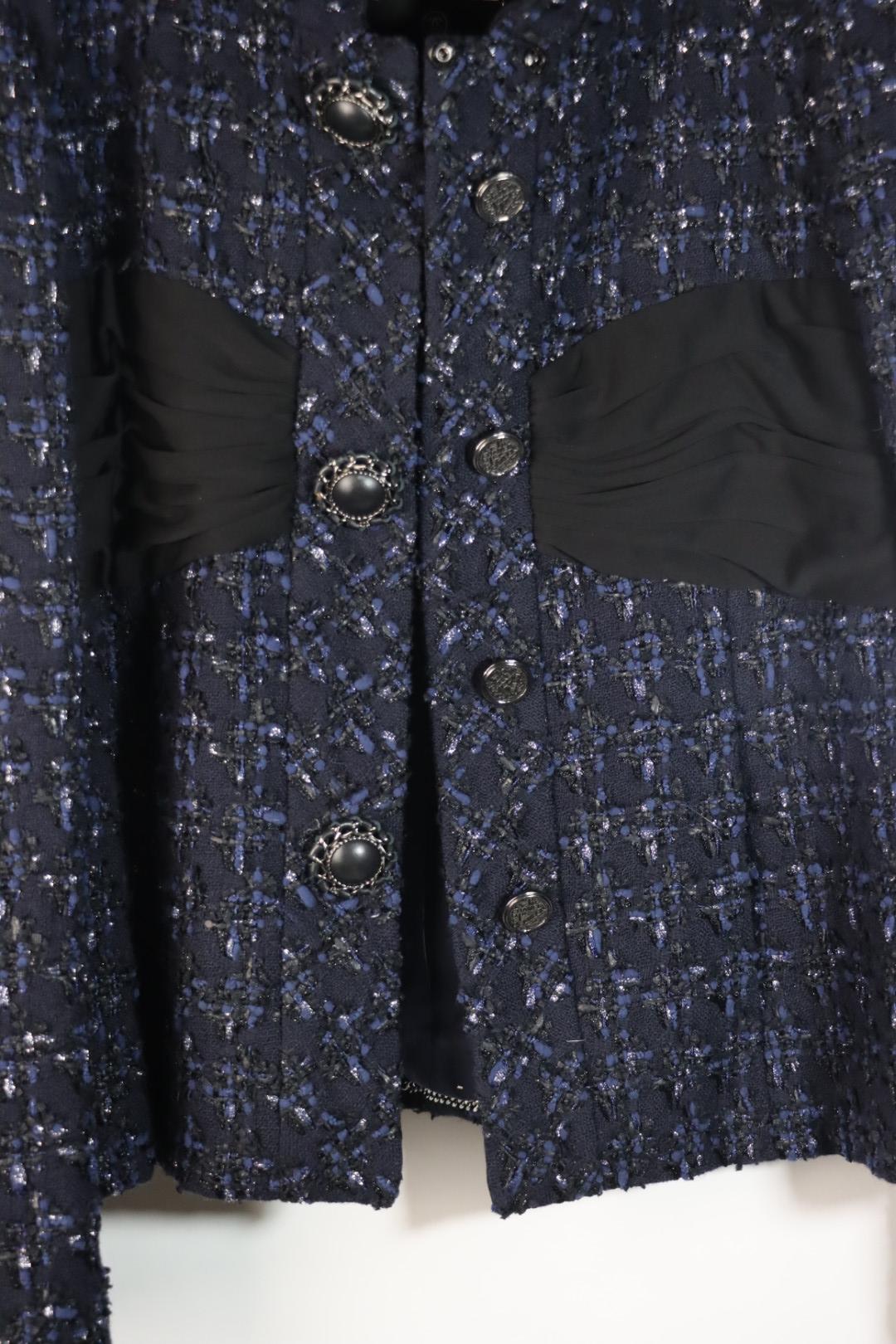 Chanel Navy Tweed Blazer Rayon Suit