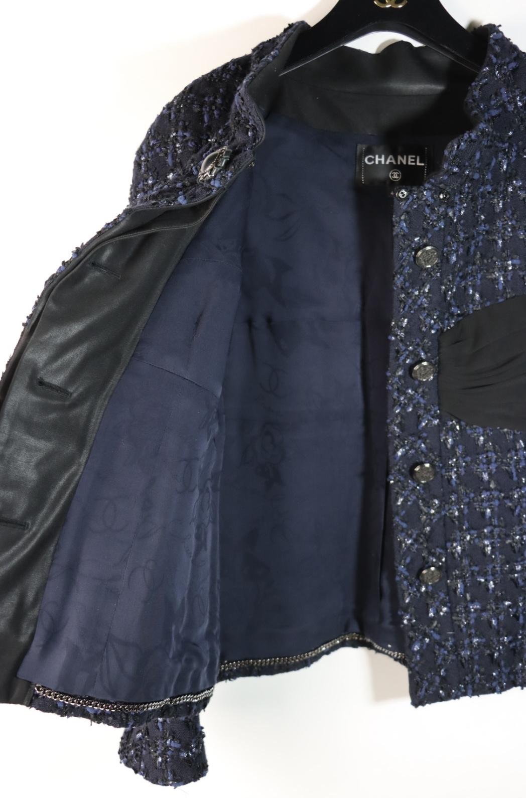 Chanel Navy Tweed Blazer Rayon Suit