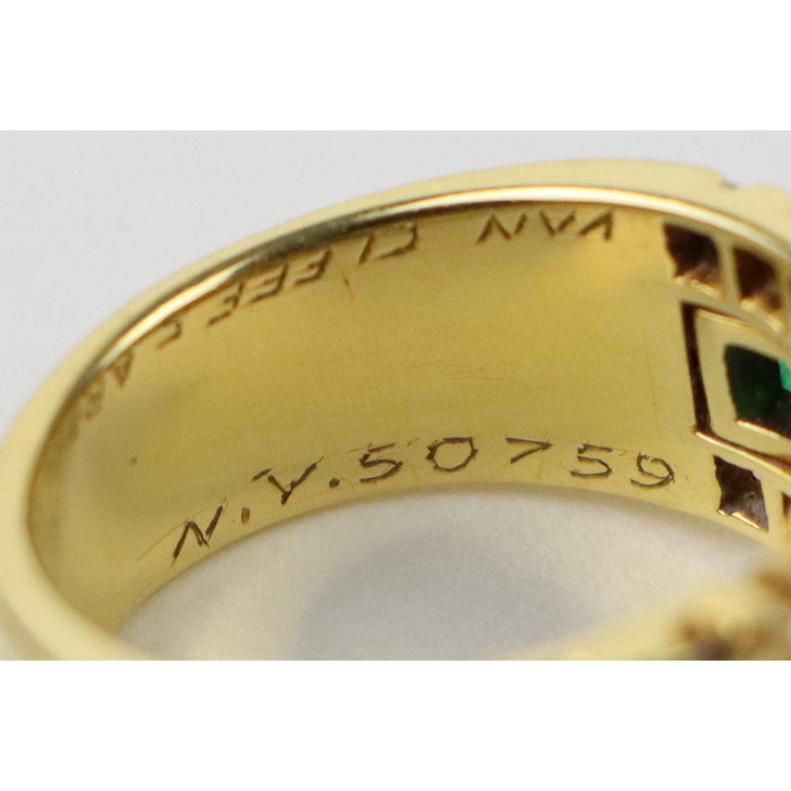Vintage Van Cleef Arpels Emerald and Diamond 18k Gold Ring