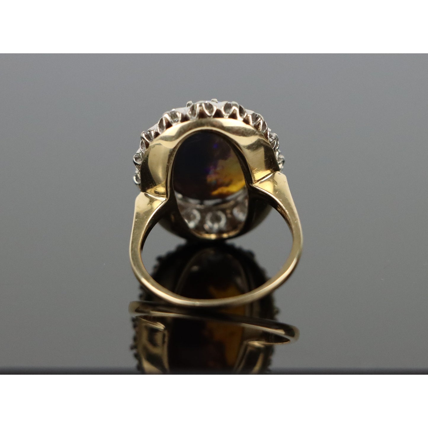 Mid Century 5.88 Carat Black Opal and Diamond Ring