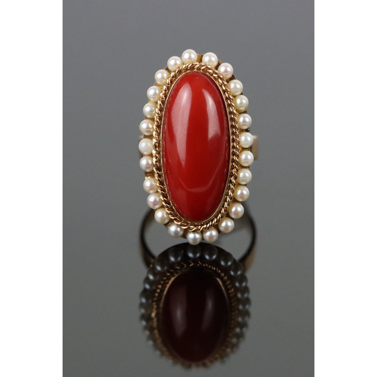 14K Gold Coral Pearl Ring