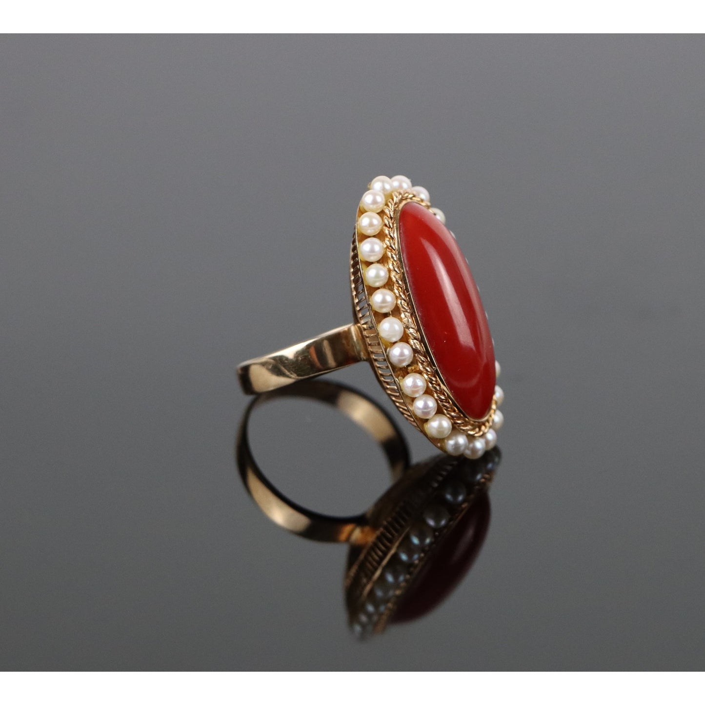 14K Gold Coral Pearl Ring