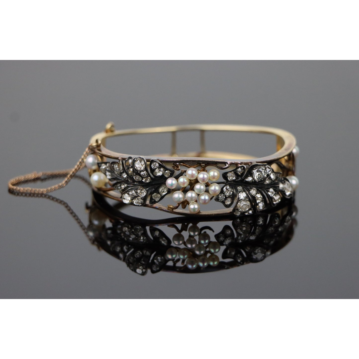 Victorian Diamond & Pearl Cuff Bracelet