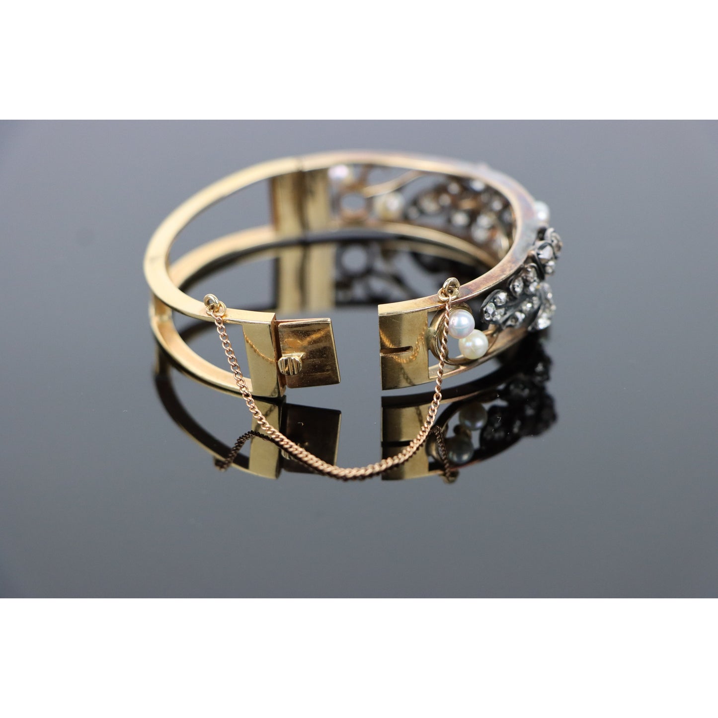 Victorian Diamond & Pearl Cuff Bracelet