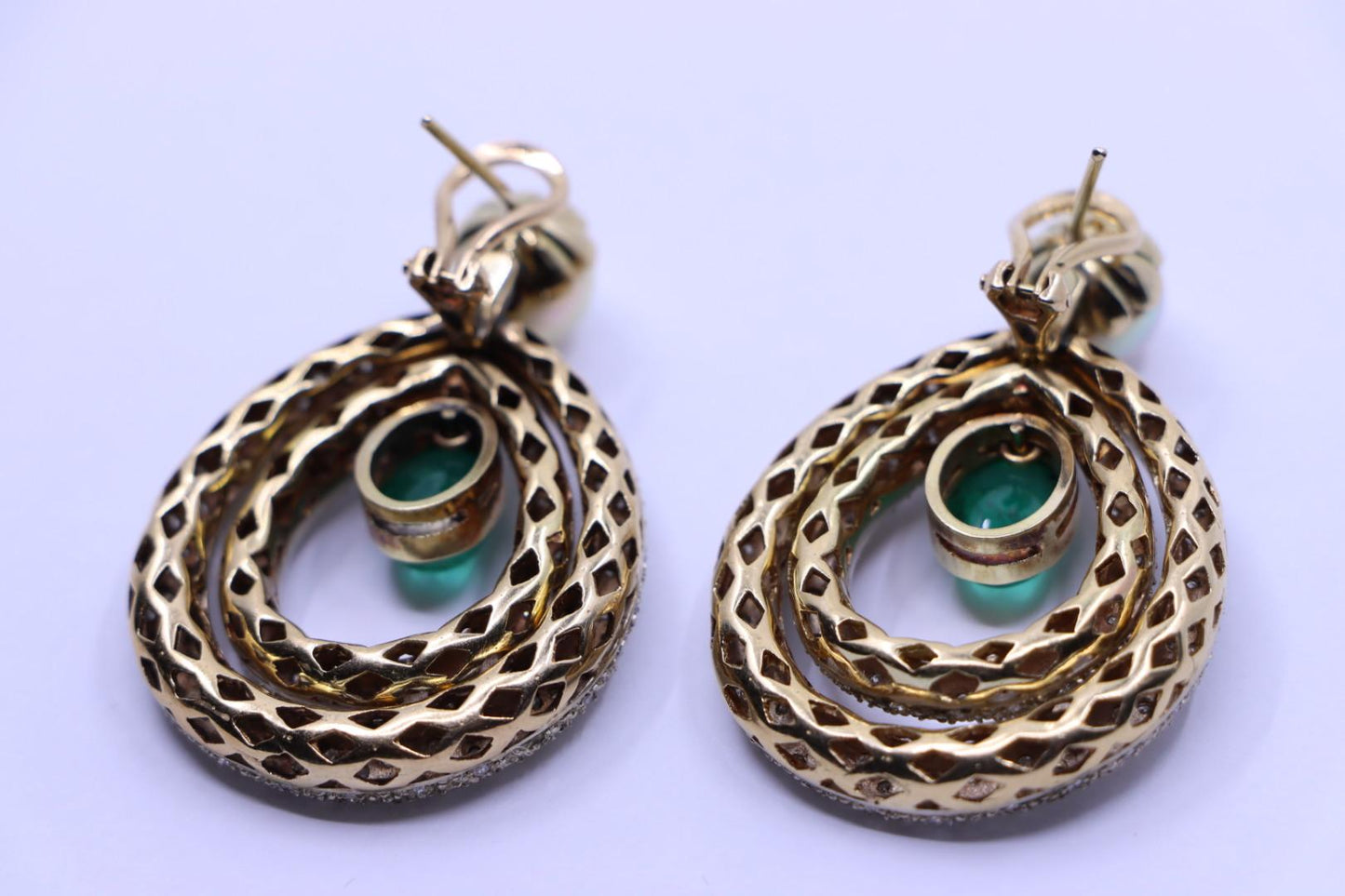 14K Gold Emerald Pearl Diamonds Earring