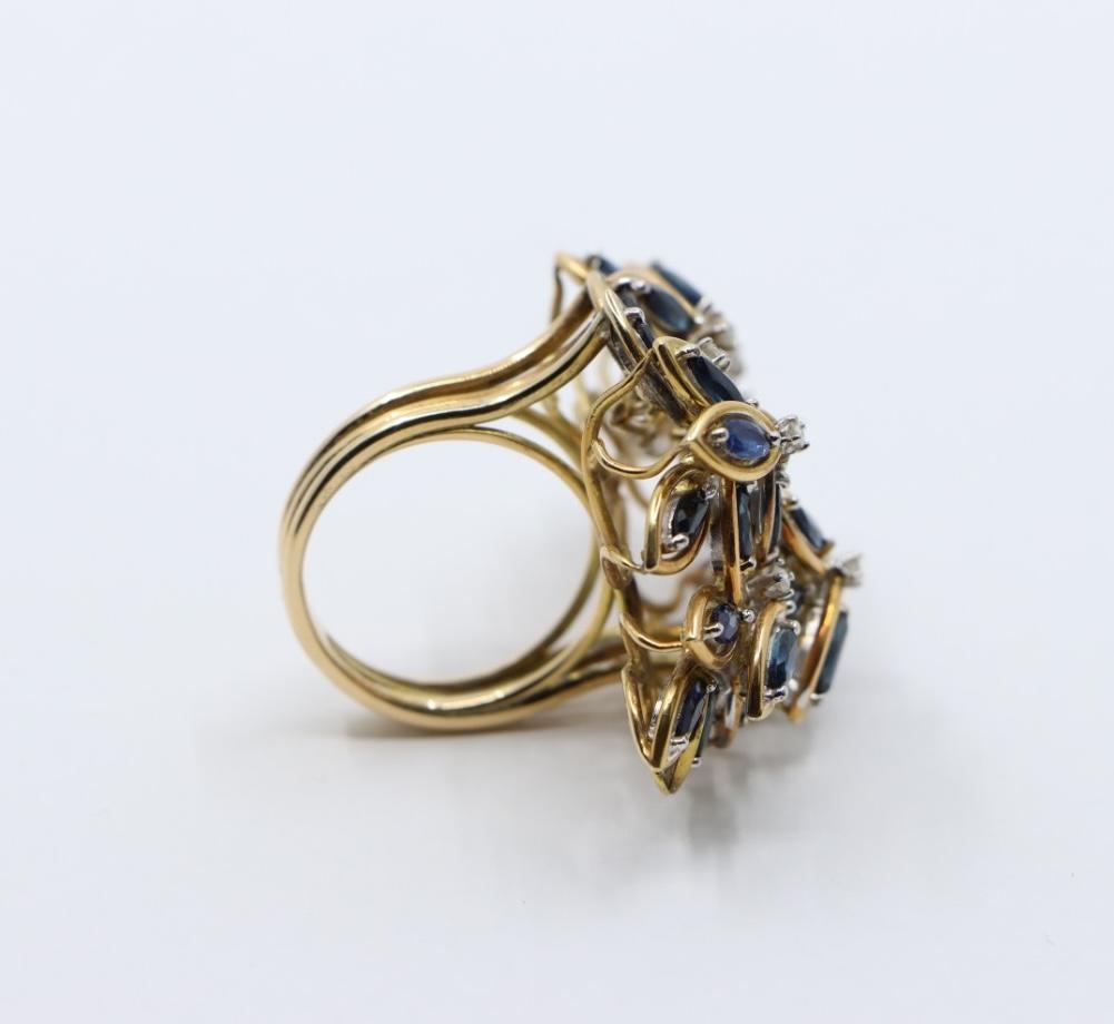 Vintage 14K Gold Diamond Sapphire Bouquet Ring