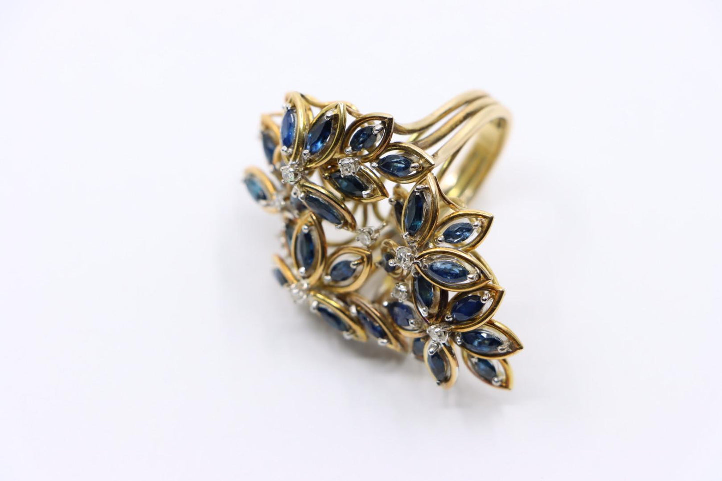 Vintage 14K Gold Diamond Sapphire Bouquet Ring