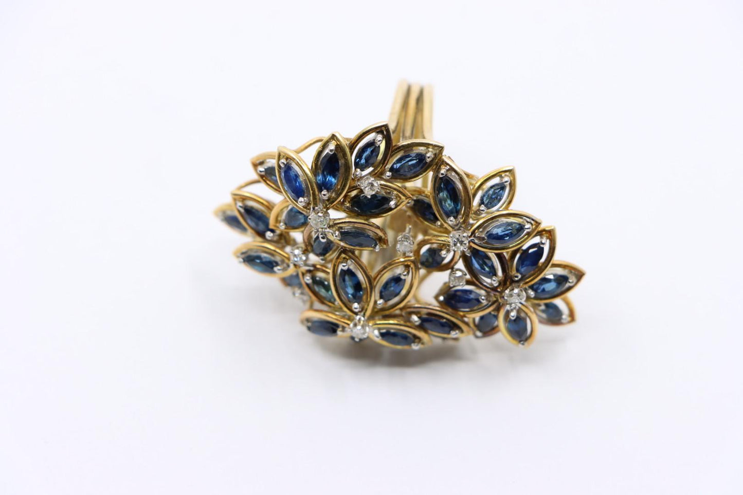 Vintage 14K Gold Diamond Sapphire Bouquet Ring