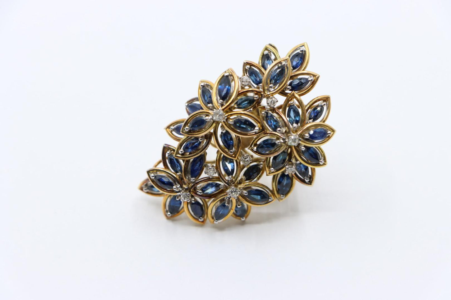 Vintage 14K Gold Diamond Sapphire Bouquet Ring
