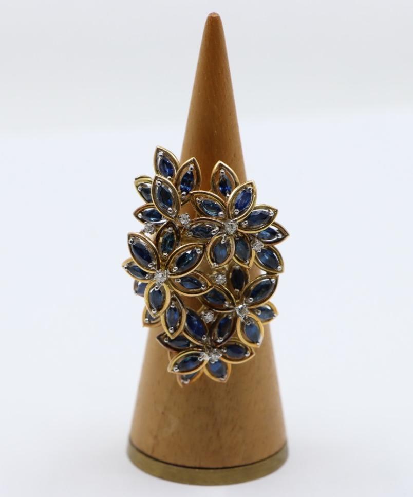 Vintage 14K Gold Diamond Sapphire Bouquet Ring