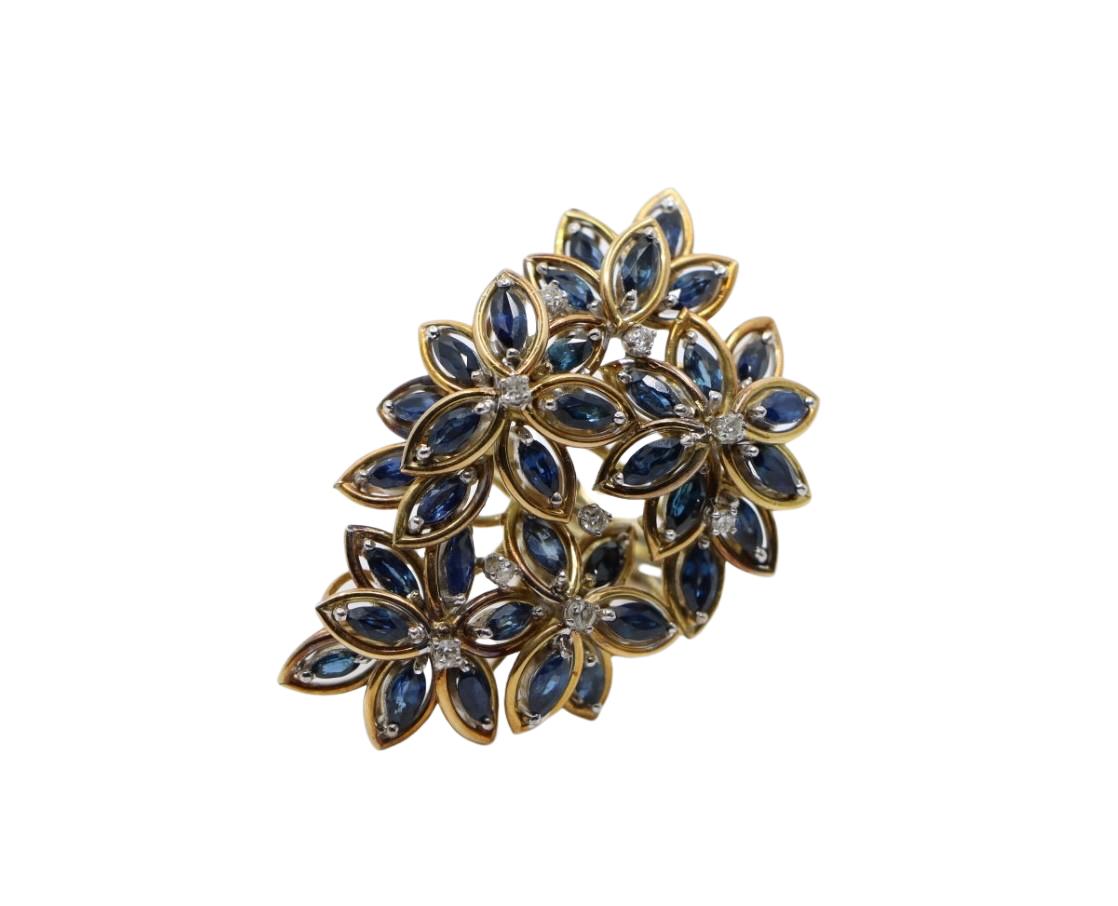 Vintage 14K Gold Diamond Sapphire Bouquet Ring