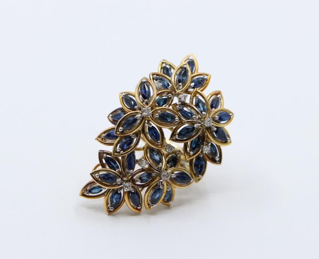 Vintage 14K Gold Diamond Sapphire Bouquet Ring