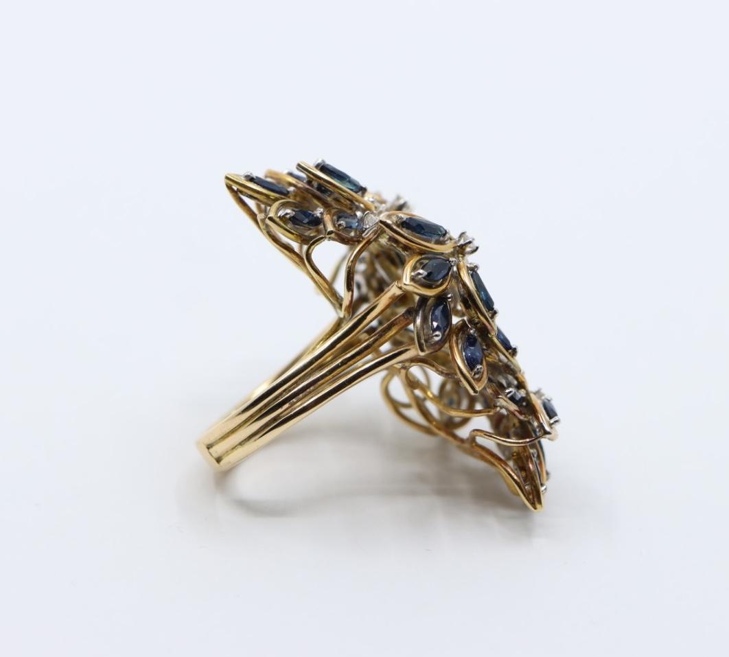 Vintage 14K Gold Diamond Sapphire Bouquet Ring