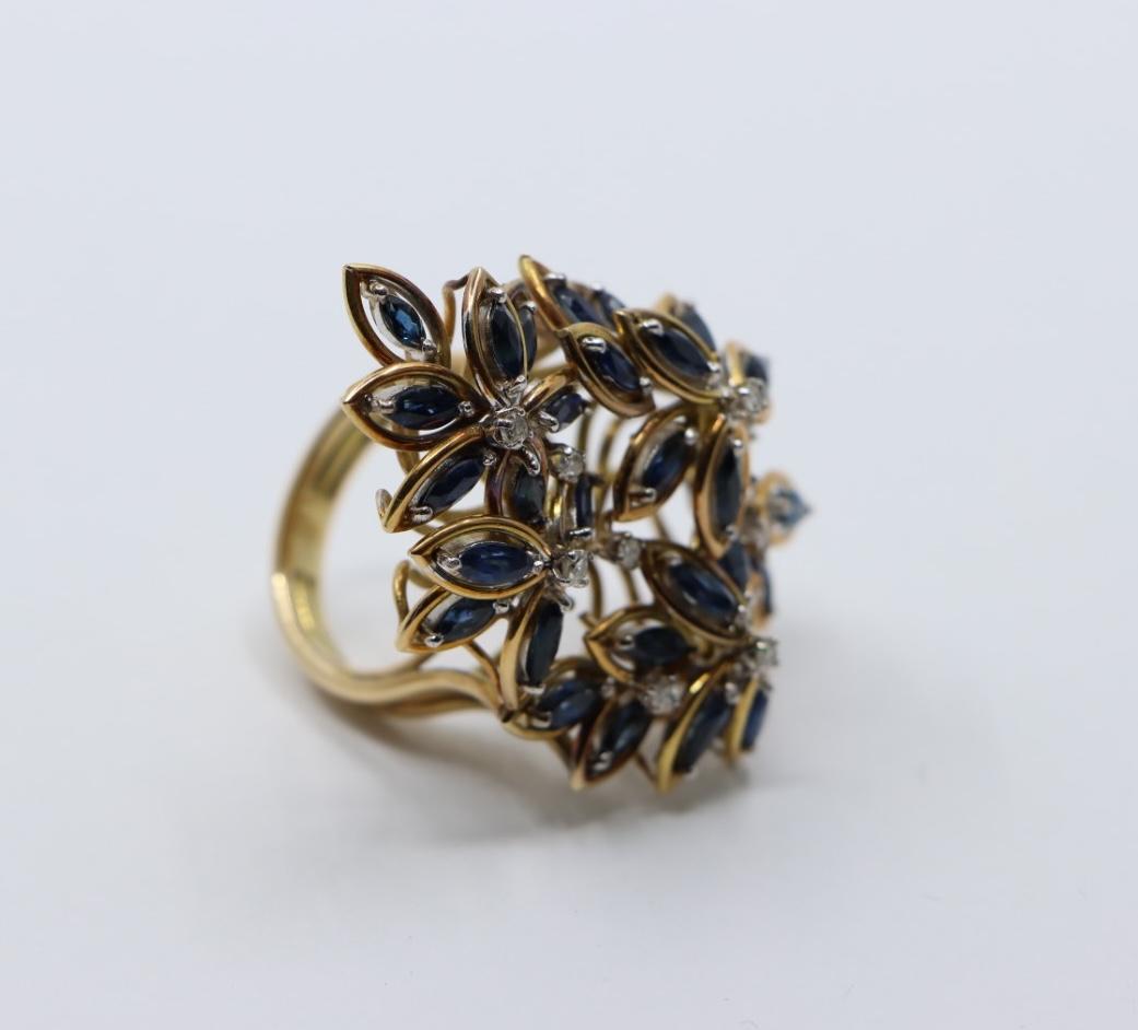 Vintage 14K Gold Diamond Sapphire Bouquet Ring
