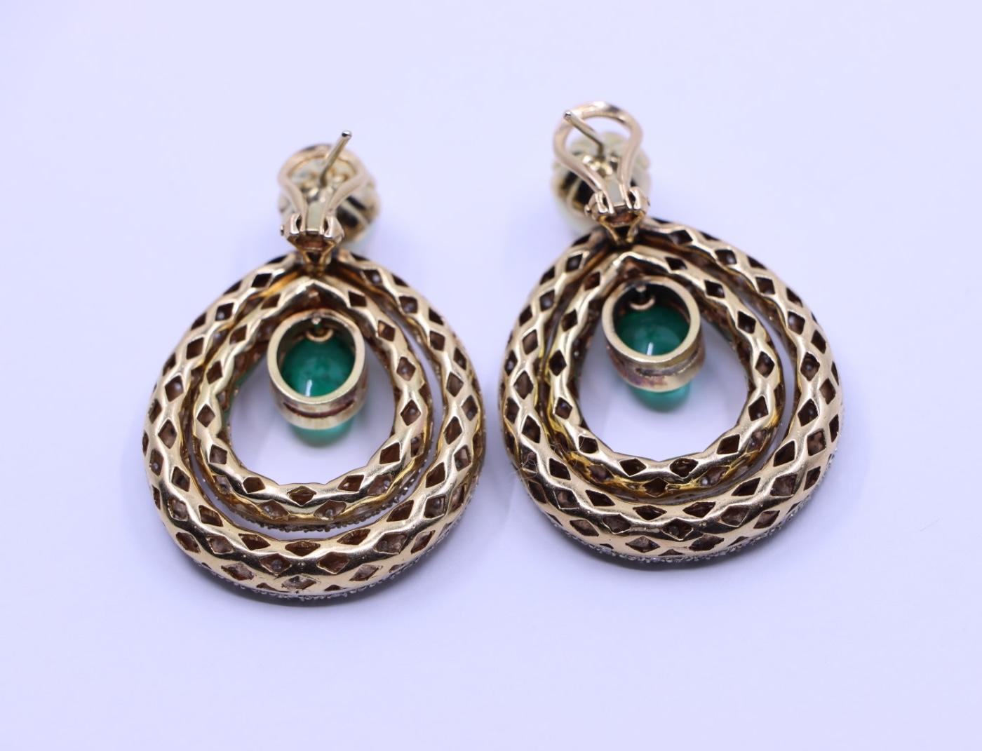 14K Gold Emerald Pearl Diamonds Earring