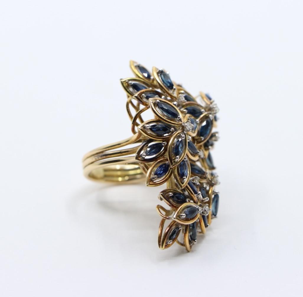 Vintage 14K Gold Diamond Sapphire Bouquet Ring