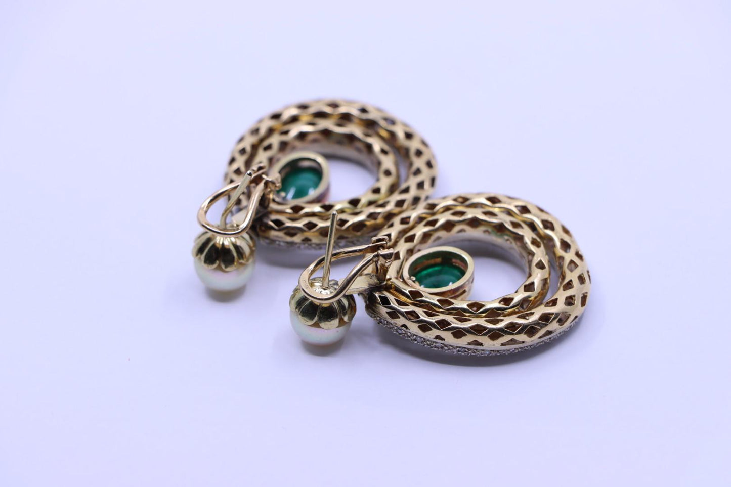 14K Gold Emerald Pearl Diamonds Earring