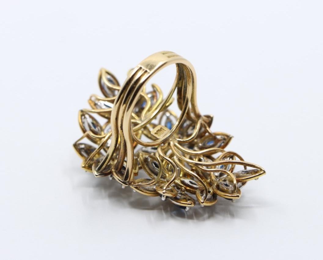 Vintage 14K Gold Diamond Sapphire Bouquet Ring