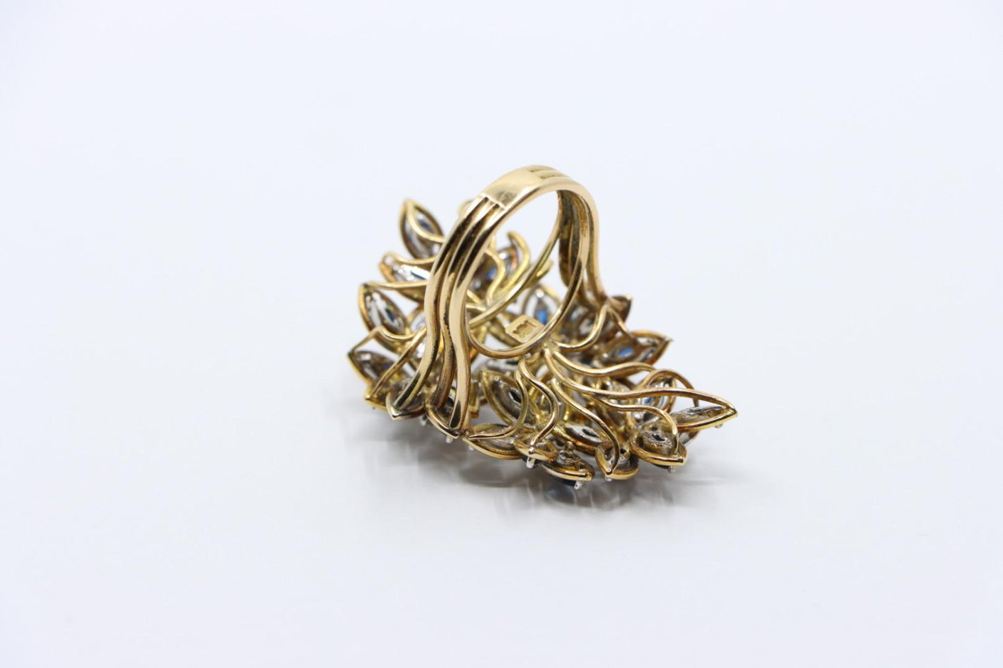 Vintage 14K Gold Diamond Sapphire Bouquet Ring