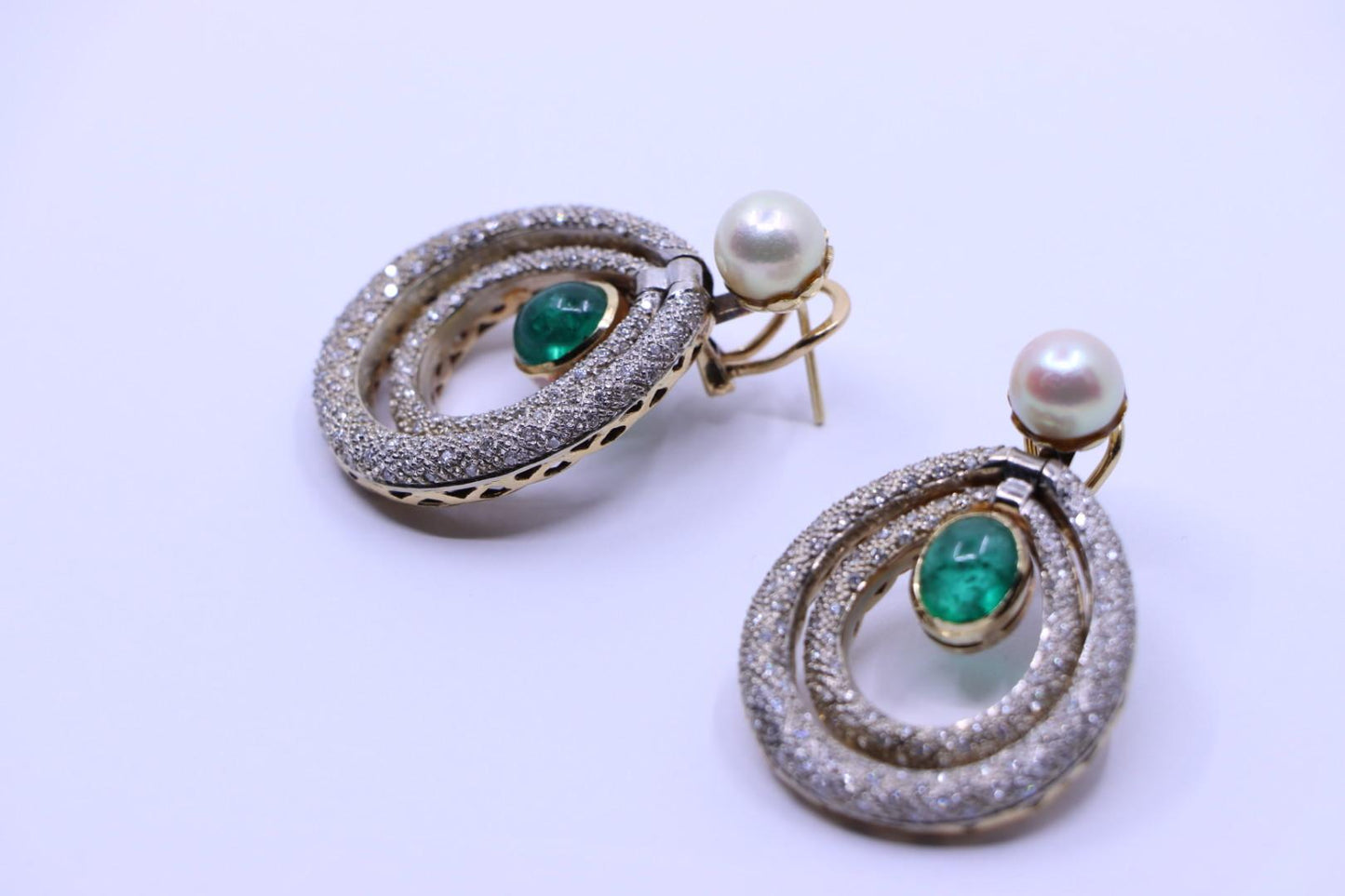 14K Gold Emerald Pearl Diamonds Earring