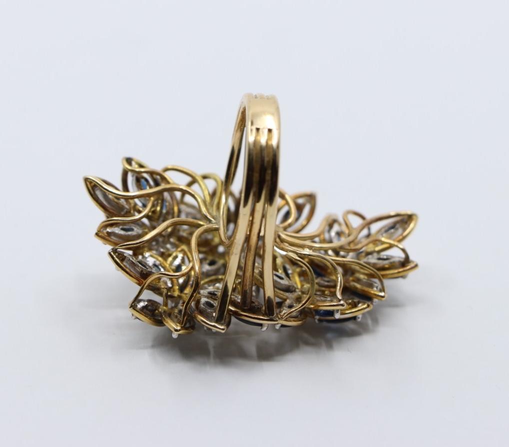 Vintage 14K Gold Diamond Sapphire Bouquet Ring