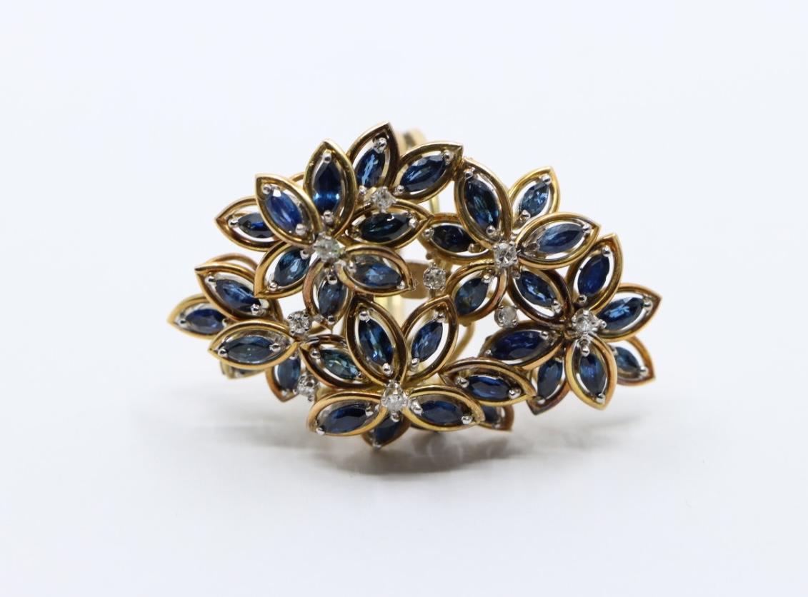 Vintage 14K Gold Diamond Sapphire Bouquet Ring