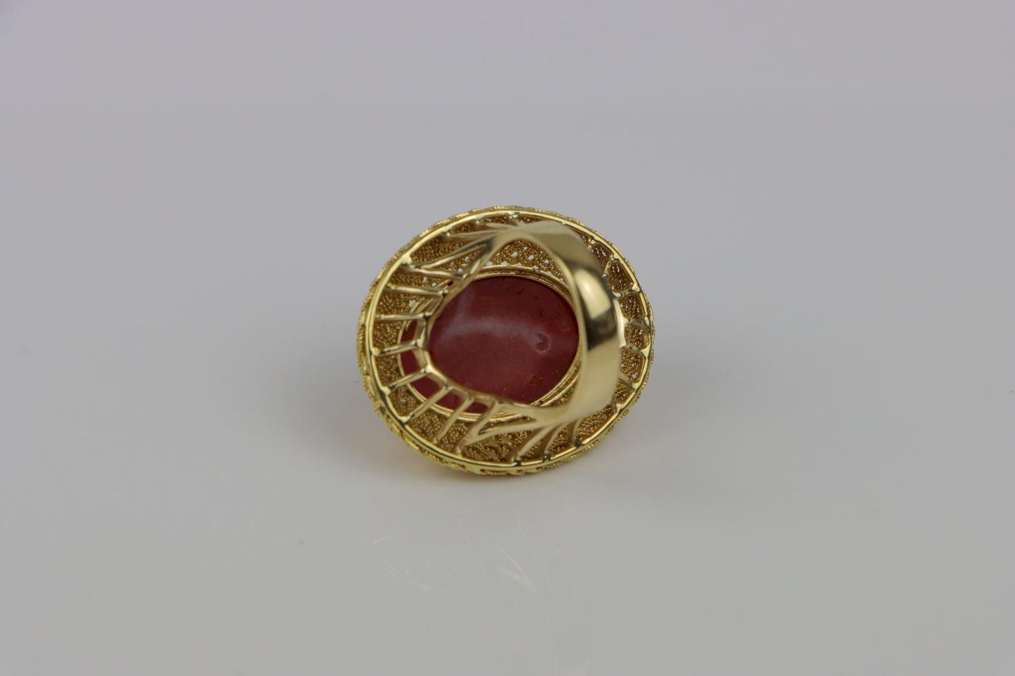 Large Vintage 14K Gold Red Coral Cabochon Ring