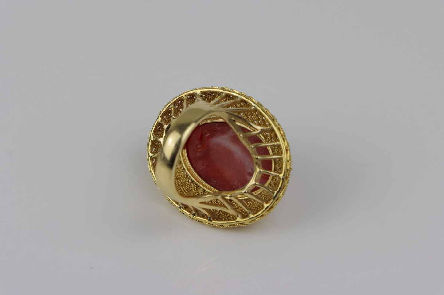 Large Vintage 14K Gold Red Coral Cabochon Ring