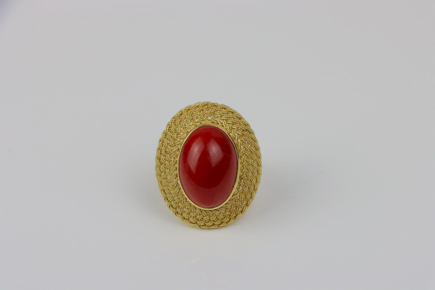 Large Vintage 14K Gold Red Coral Cabochon Ring